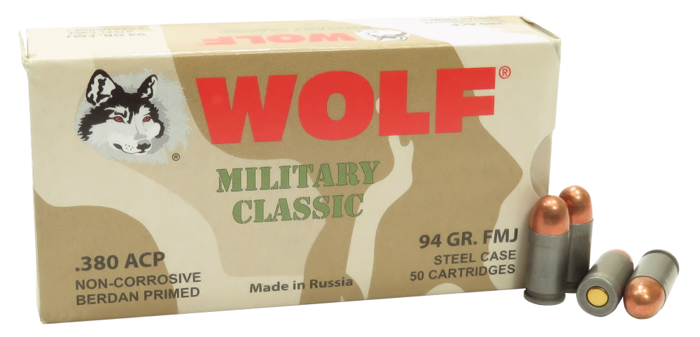 Wolf Military Classic 380 ACP 94 Grain FMJ 50 rounds