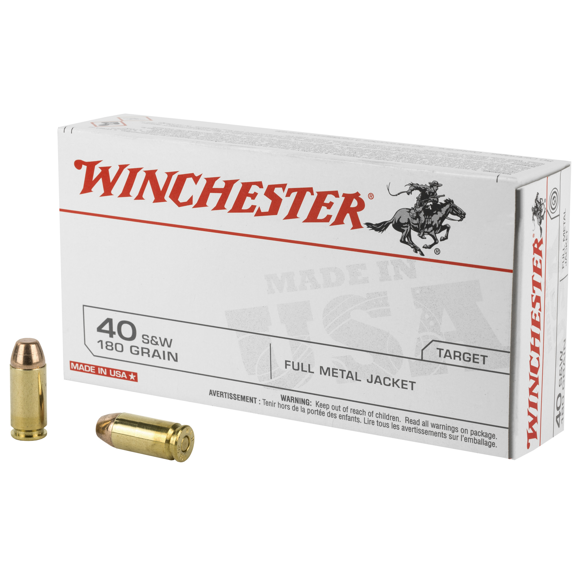 Winchester USA White Box 40 S&W 180 gr Full Metal Jacket
