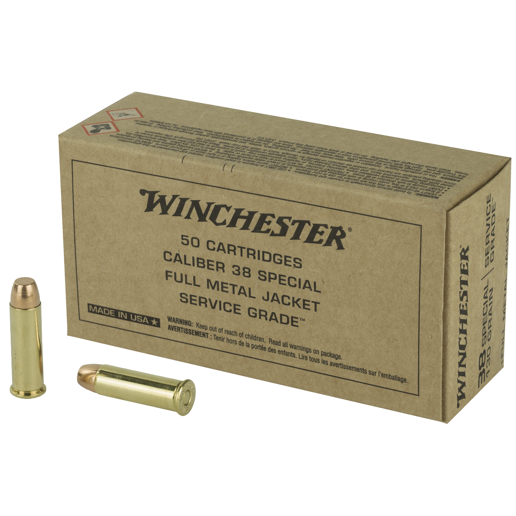Winchester Service Grade 38 Special 130 Grain FMJ Flat Nose 50 rounds