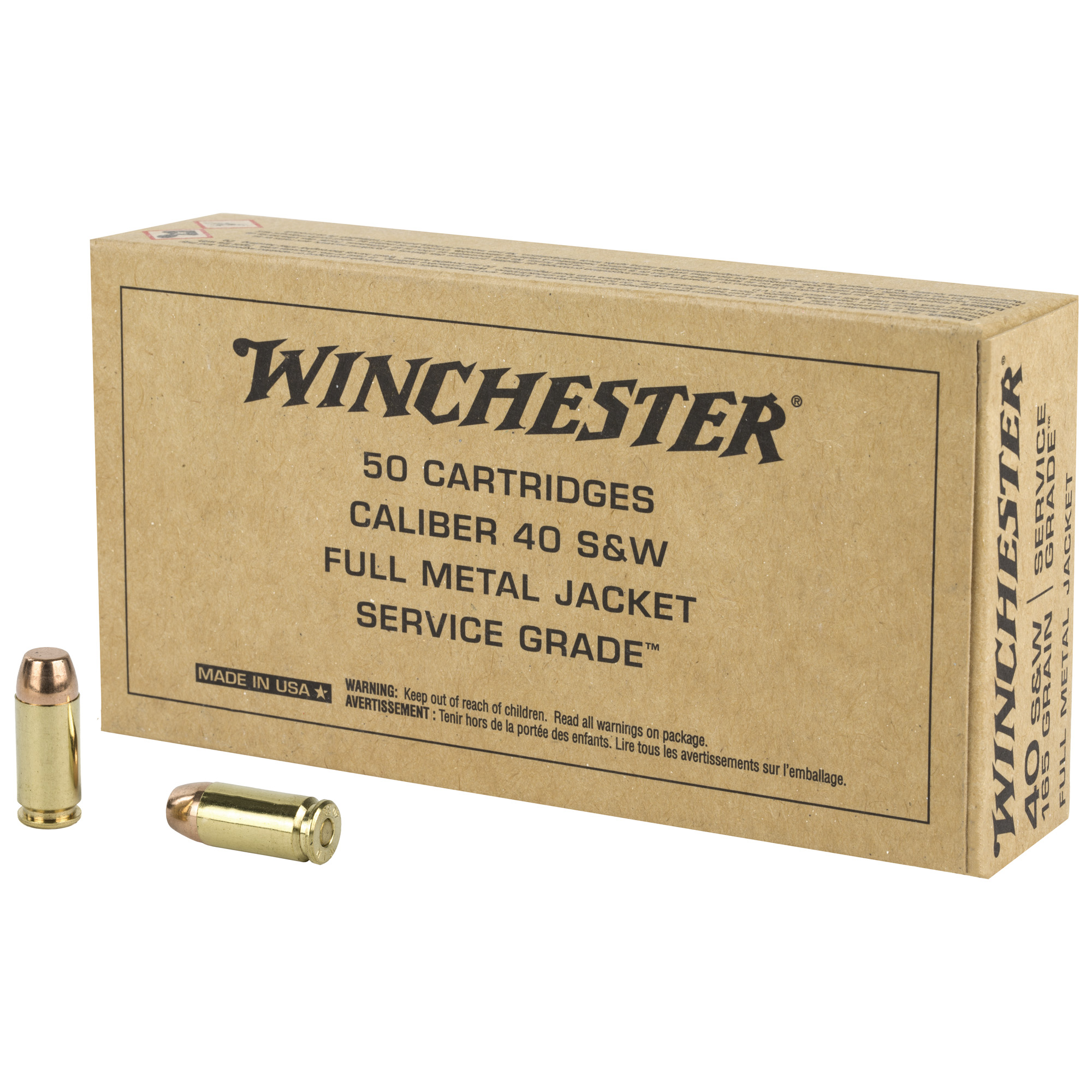 Winchester Service Grade 40 S&W 165 Grain FMJ Flat Nose 50 rounds