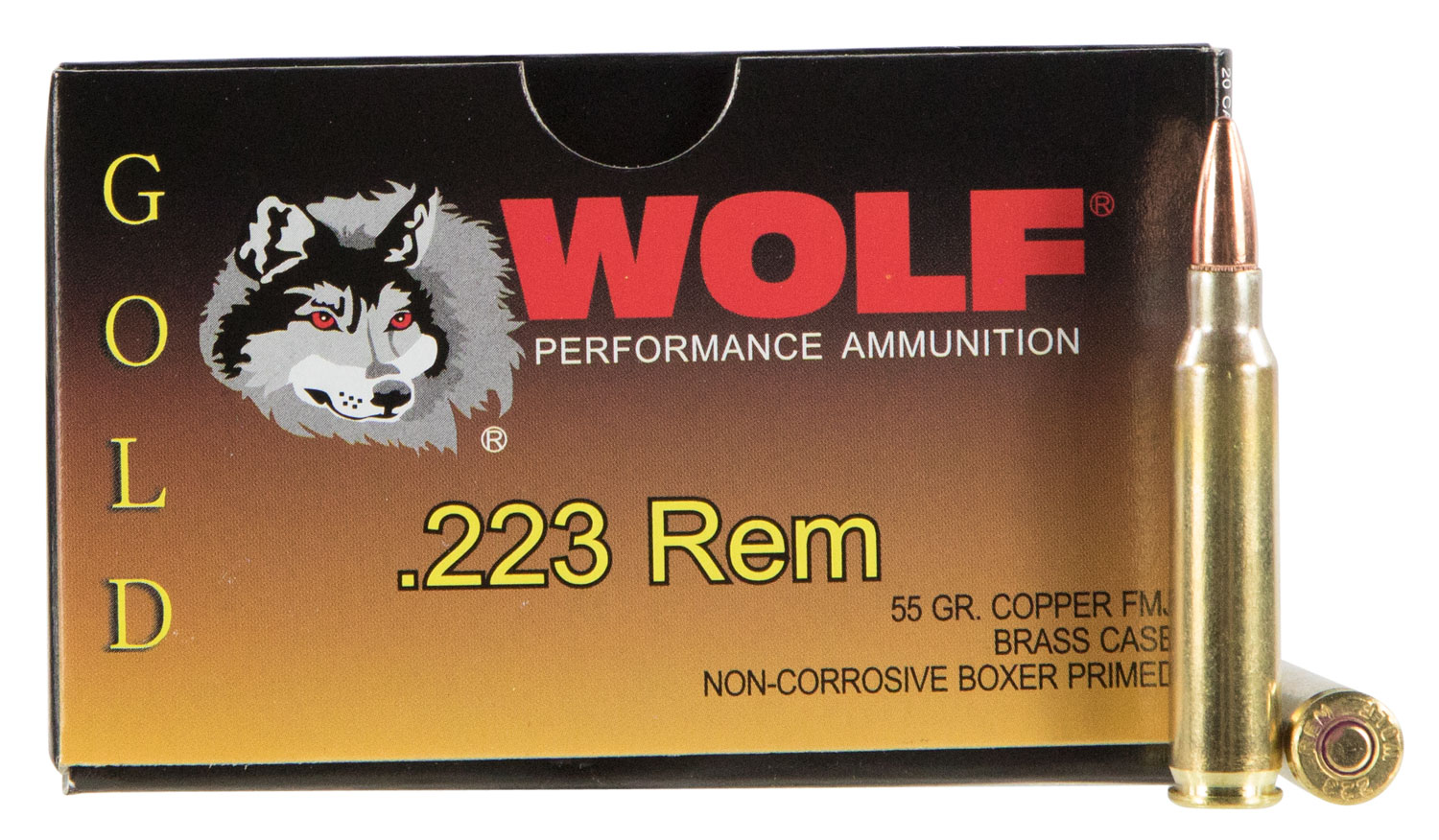 26 Wolf Gold 223 Remington 55 Grain Copper FMJ 20 rounds 0 2 21 52 Grain 20 Rounds