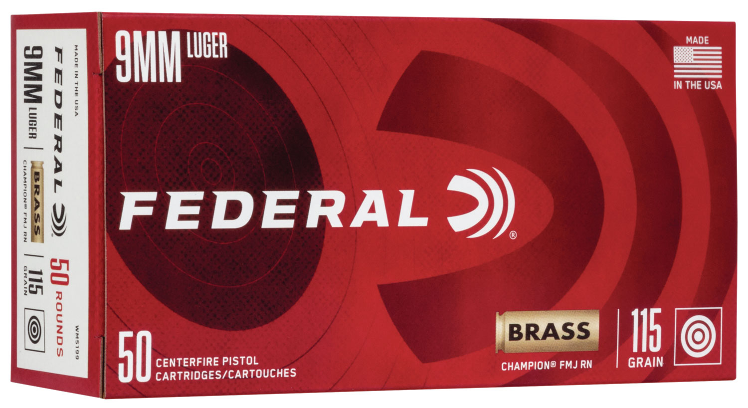 Federal Champion Training 9MM Luger Brass FMJ 115 Grain Grain 50 Rounds