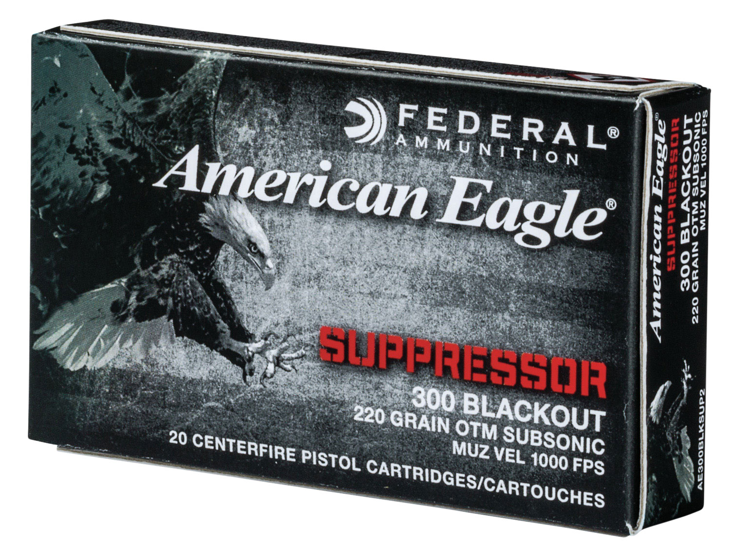 Federal American Eagle Suppressor 300 Blackout Brass OTM 220 Grain Grain 20 Rounds