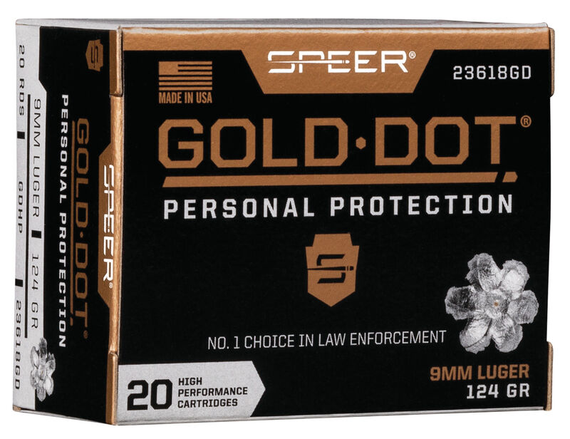 Speer Gold DOT Personal Protection 9MM Luger Nickel Plated Brass HP 124 Grain 20 Rounds