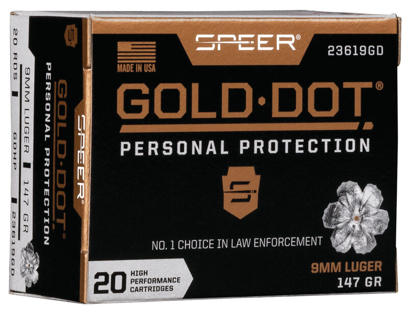 Speer Gold DOT Personal Protection 9MM Luger Nickel Plated Brass HP 147 Grain 20 Rounds