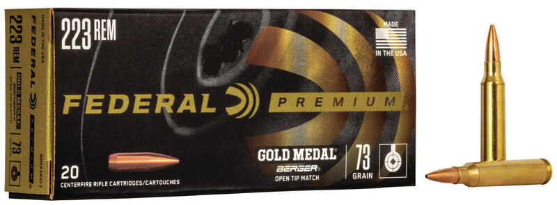 Federal Premium Gold Medal Berger 223 Remington Brass BTHP 73 Grain 20 Rounds