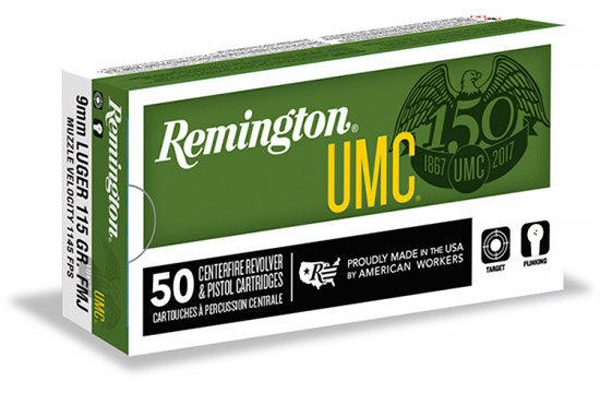 Remington UMC 9mm Luger Brass FMJ 115 Grain 50 Rounds