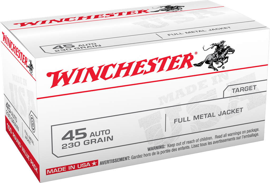 Winchester USA 45 ACP Brass FMJ 230 Grain 100 Rounds