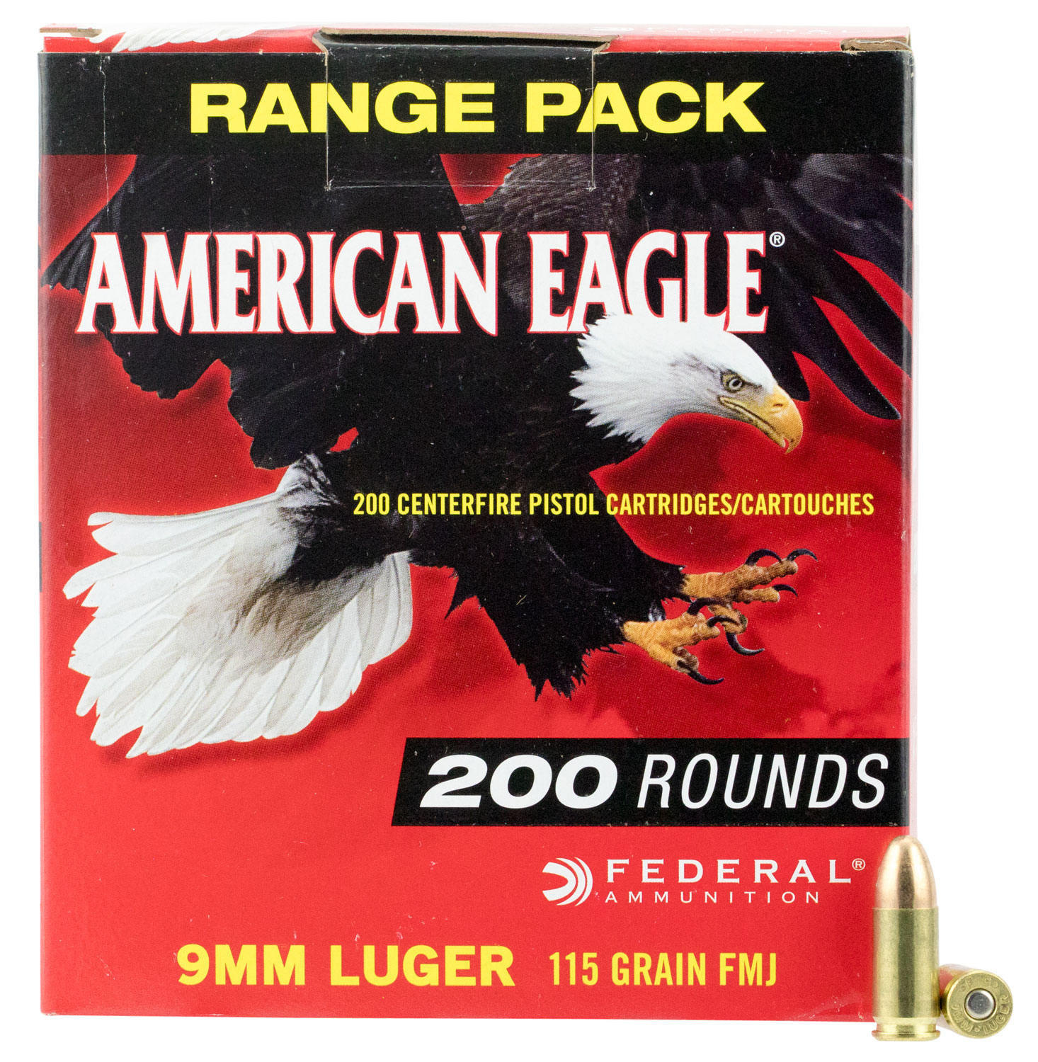 Federal American Eagle 9MM Luger Brass FMJ 115 Grain 200 Rounds