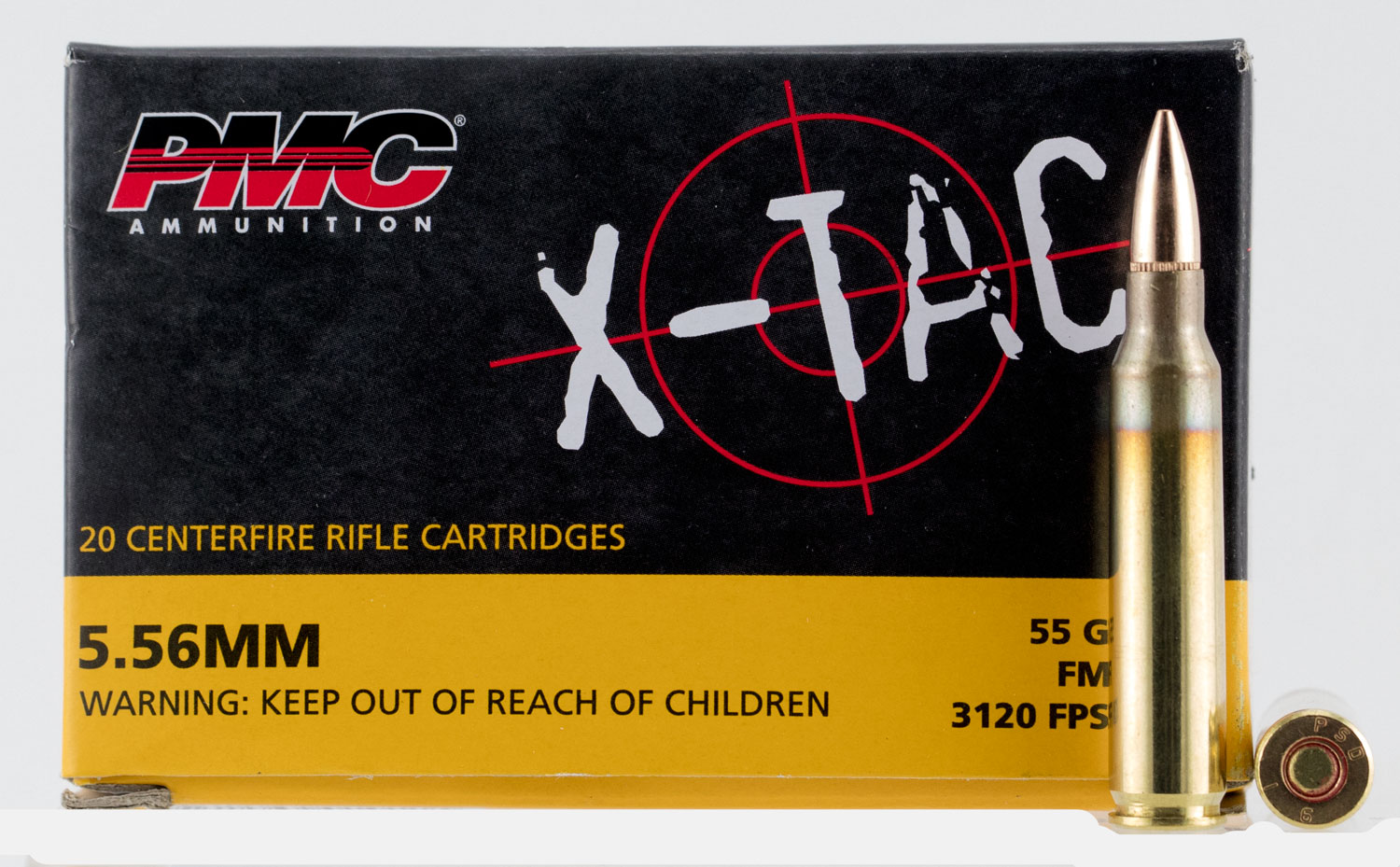 PMC X-Tac 5.56x45mm NATO Brass FMJBT 55 Grain 20 Rounds