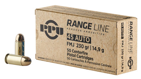 Prvi Partizan Range 45 ACP Brass FMJ 230 Grain 50 Rounds