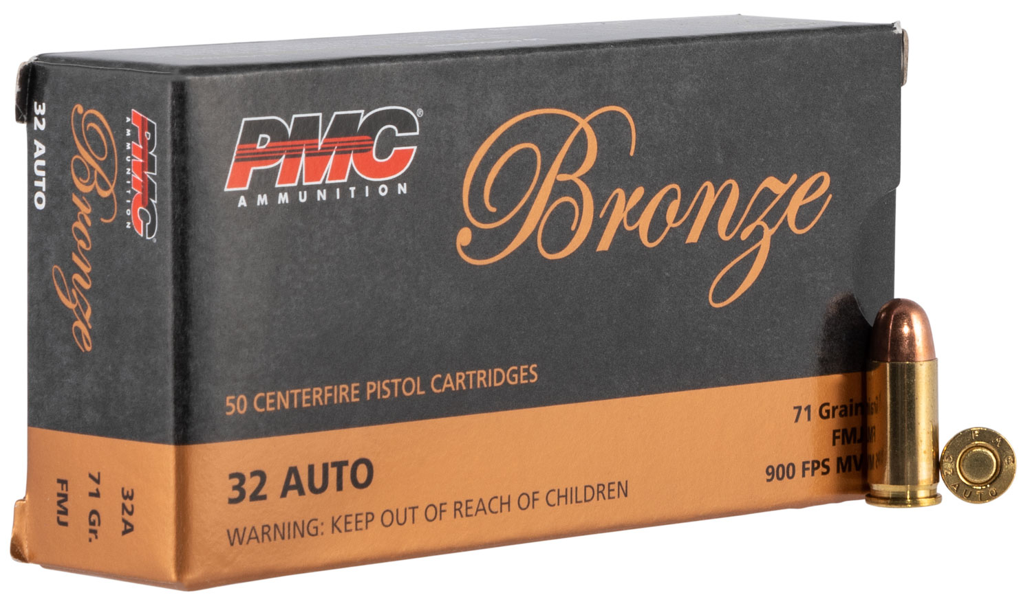 PMC Bronze 32 ACP Brass FMJ 71 Grain 50 Rounds