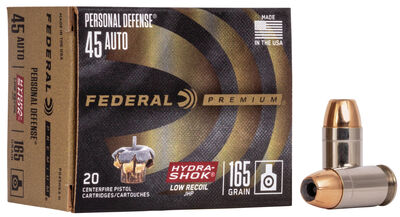 Federal Premium Hidra Shok 45 ACP Nickel Plated Brass HSJHP 165 Grain 20 Rounds