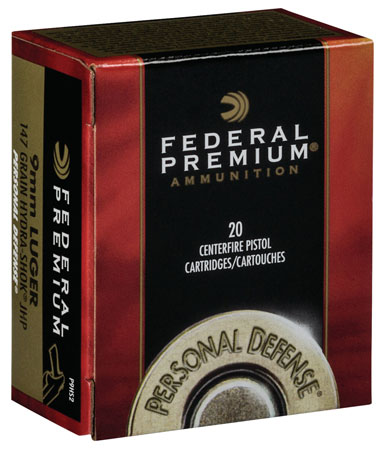 Federal Premium Hydra-Shok 9MM Luger Nickel Plated Brass JHP 147 Grain 20 Rounds