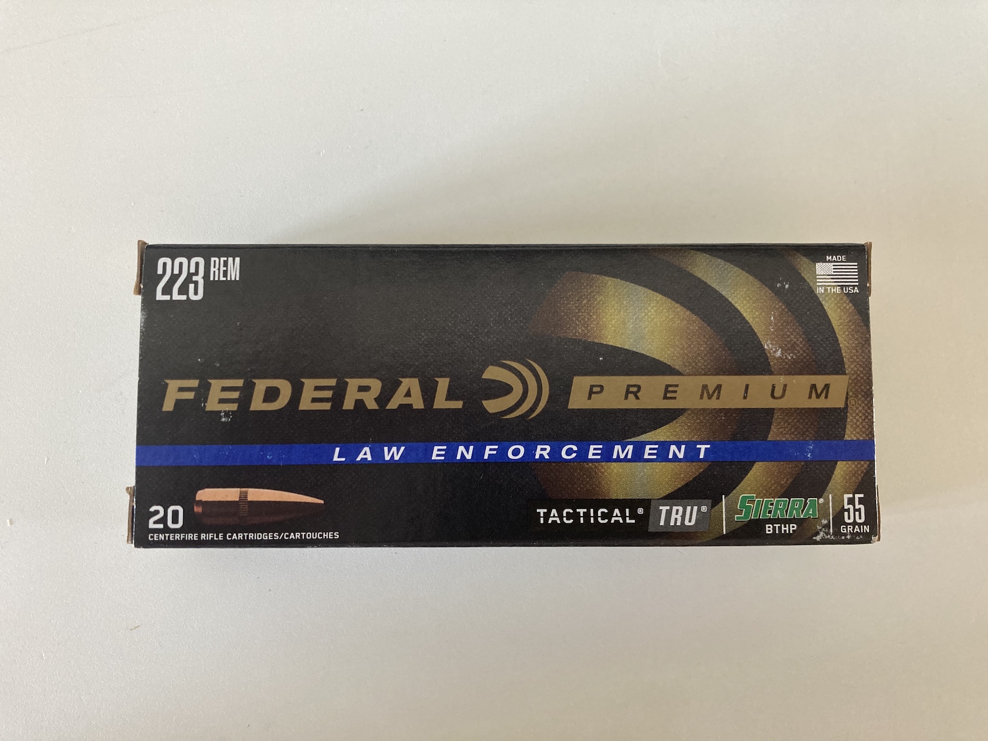 Federal Premium Law Enforcement 223 Remington Brass BTHP 55 Grain 20 Rounds