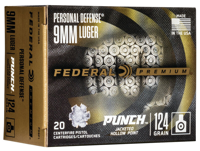 Federal Premium Punch 9MM Luger Brass JHP 124 Grain 20 Rounds
