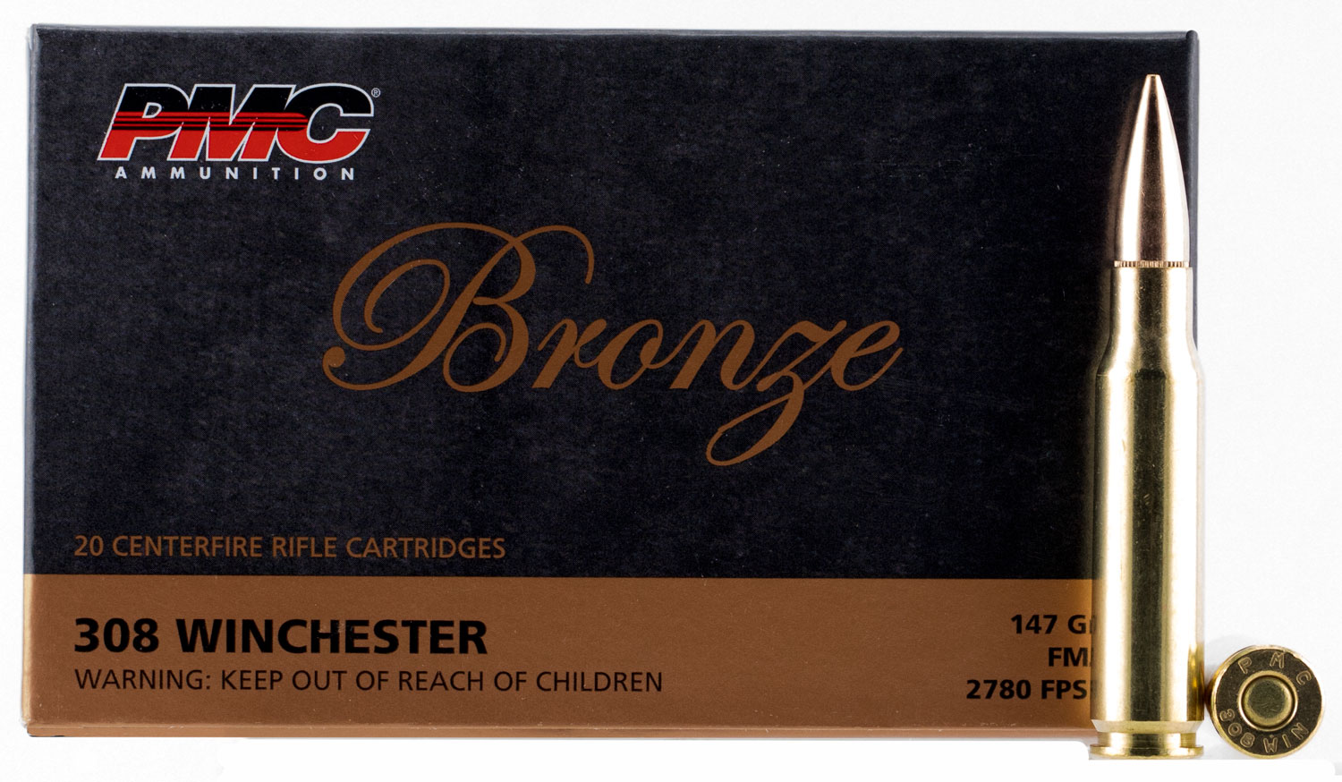 PMC Bronze 308 Win Brass FMJ 147 Grain 20 Rounds