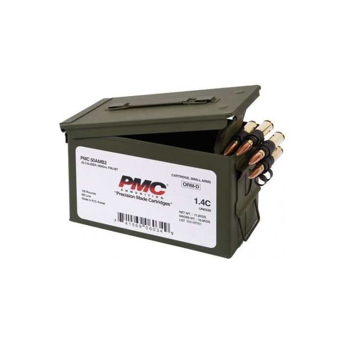 PMC BRONZE LINKED AMMO CAN 50 BMG Brass FMJBT 660 Grain 100 Rounds