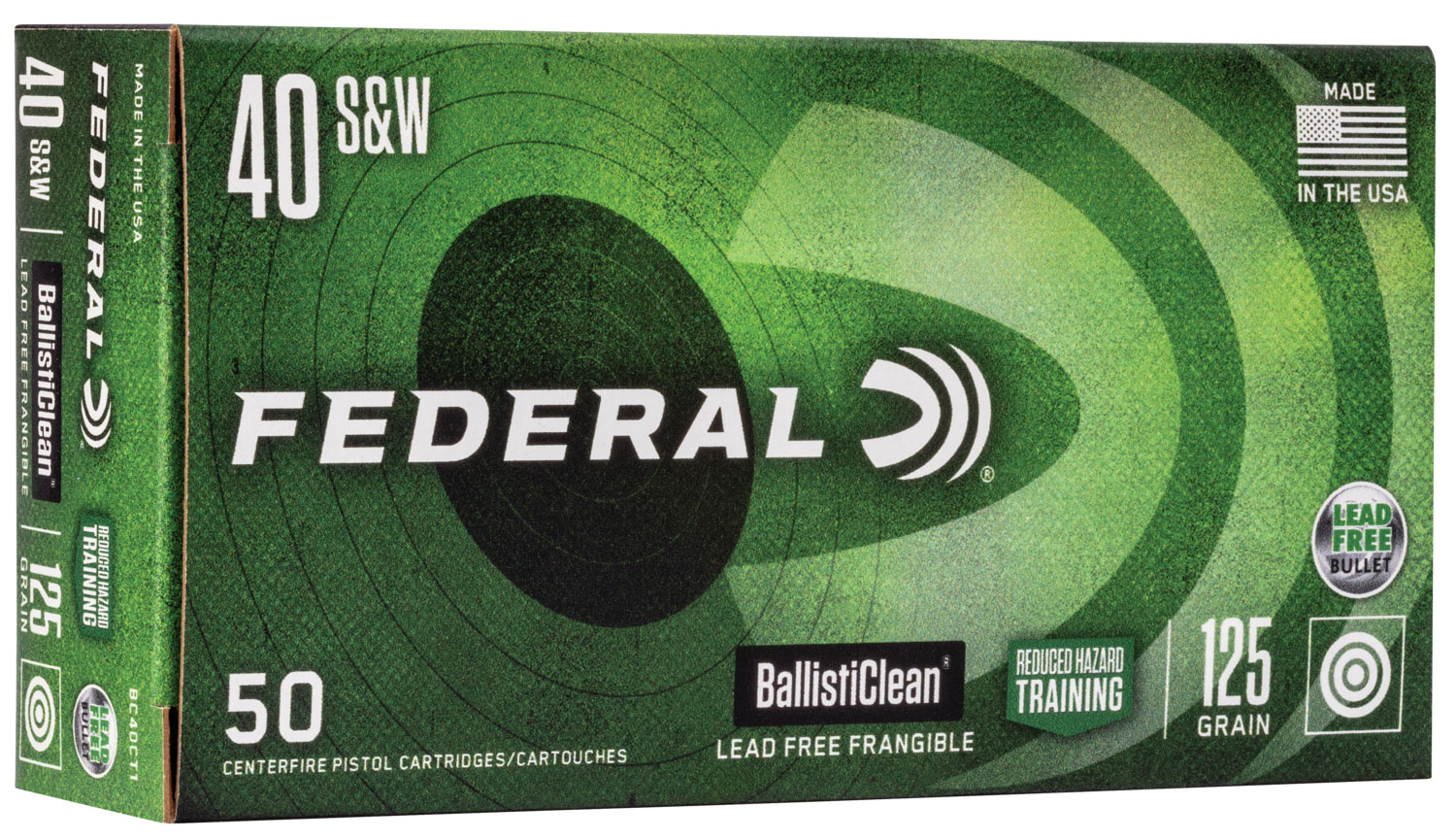 Federal BallistiClean Reduced Hazard Training 40 S&W Brass 125 Grain 50 Rounds