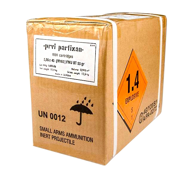 Prvi Partizan Mil-Spec 5.56x45mm NATO Brass FMJBT 55 Grain 1000 Rounds