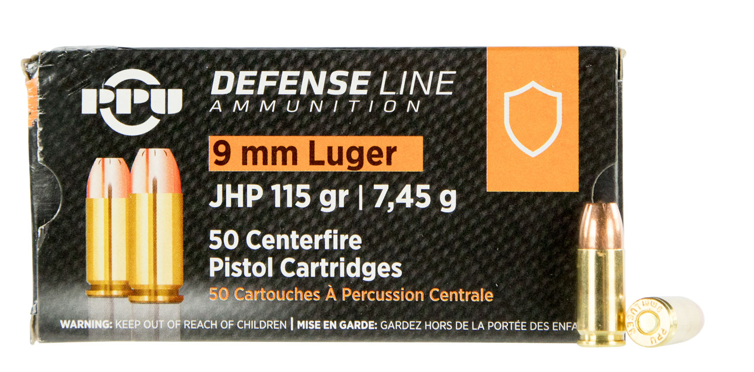 Prvi Partizan Defense 9mm Luger Brass JHP 115 Grain 50 Rounds
