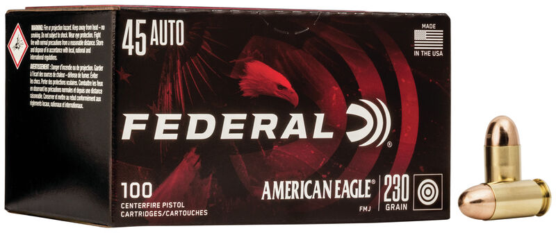 Federal American Eagle 45 ACP Brass FMJ 230 Grain 100 Rounds