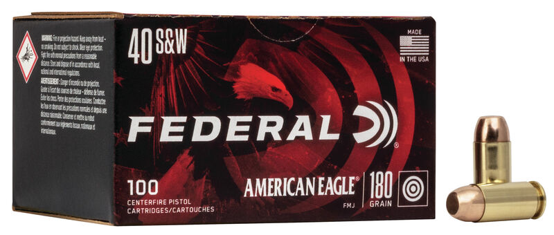 Federal American Eagle 40 S&W Brass FMJ 180 Grain 100 Rounds