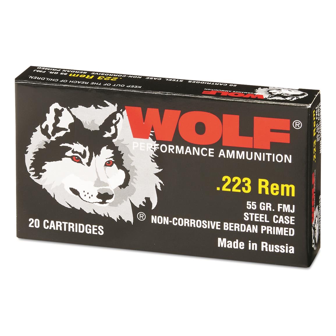 Wolf 223 Remington Steel FMJ 55 Grain 20 Rounds