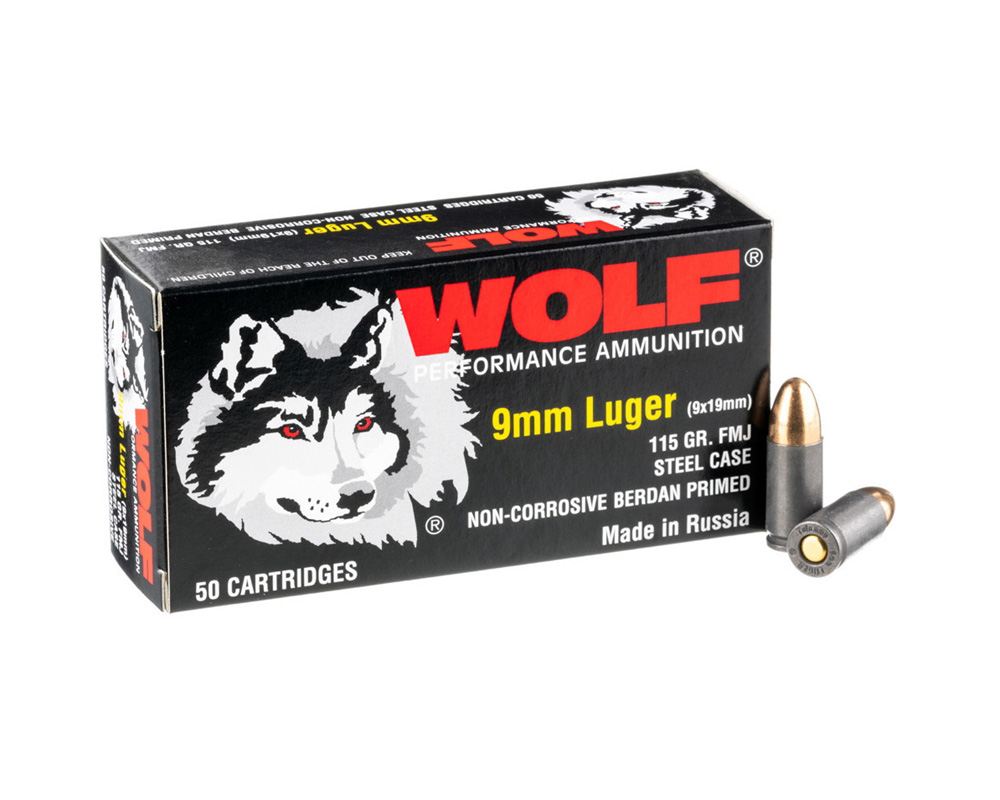 Wolf 9mm Luger Steel FMJ 115 Grain 50 Rounds