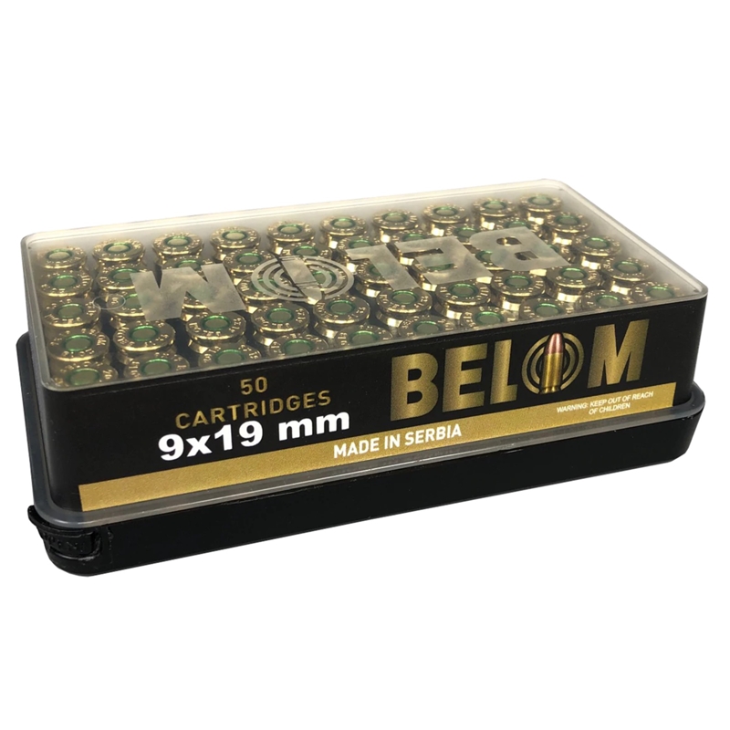 Belom 9mm Luger Brass FMJ 124 Grain 50 Rounds