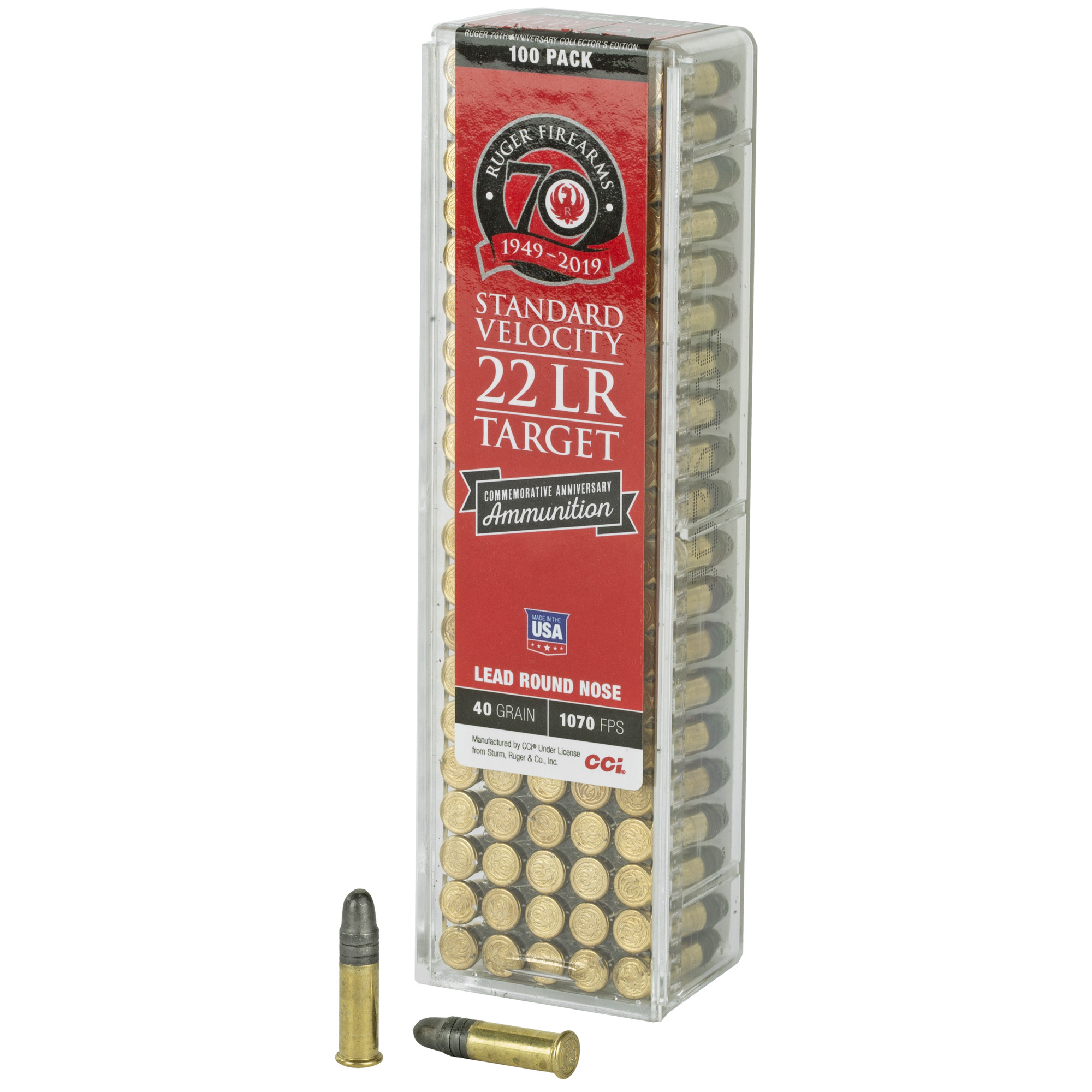 CCI Ruger 70th Anniv 22 Long Rifle LRN 40 Grain 100 Rounds