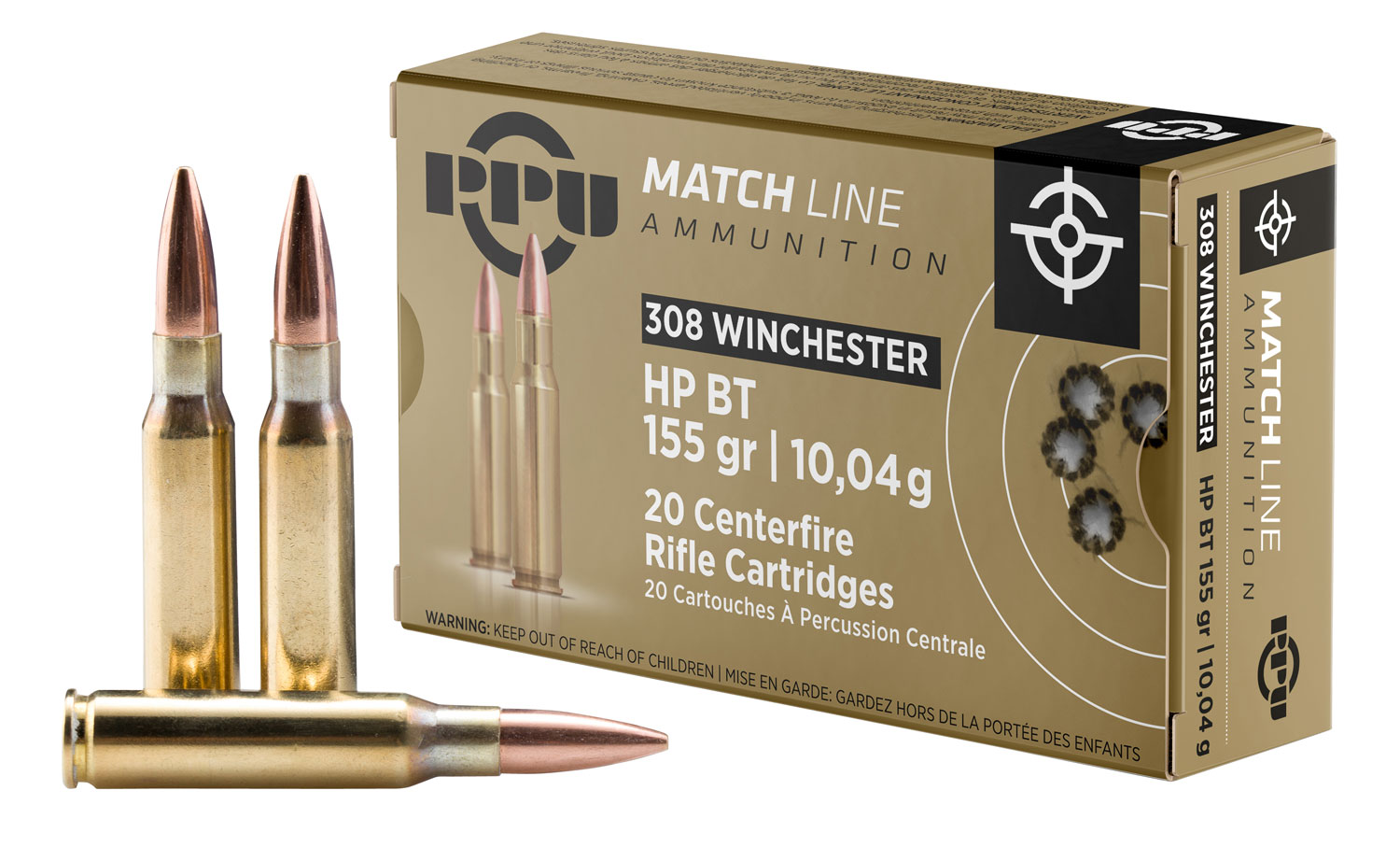 Prvi Partizan Match Line 308 Winchester Brass HPBT 155 Grain 20 Rounds