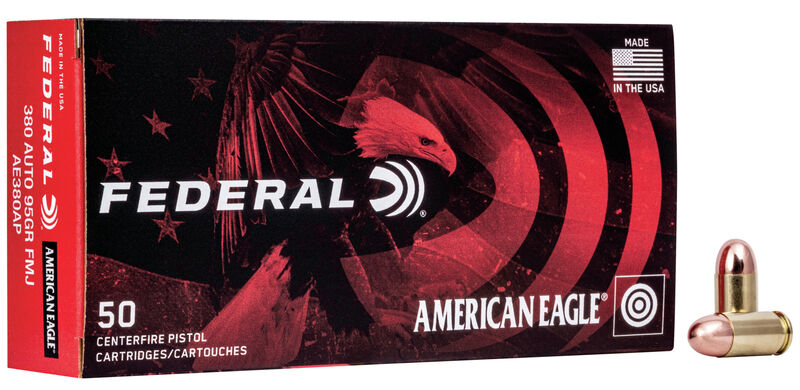 Federal American Eagle 380 ACP Brass FMJ 95 Grain 50 Rounds