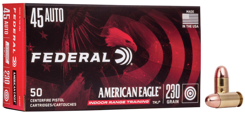 Federal American Eagle Indoor Range Training 45 ACP Brass TMJ 230 Grain 50 Rounds