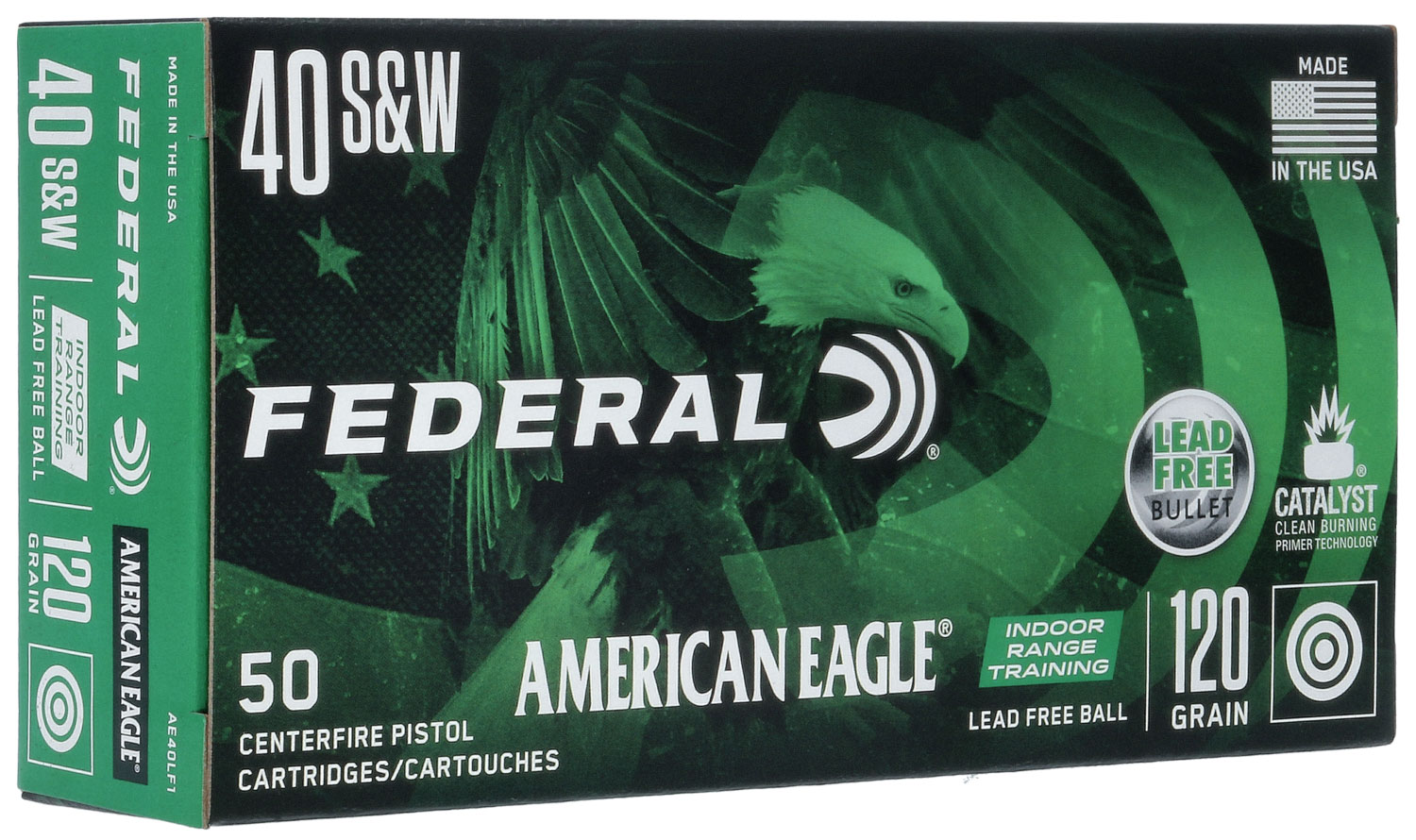 Federal American Eagle Indoor Range Training 40 S&W Brass LF 120 Grain 50 Rounds