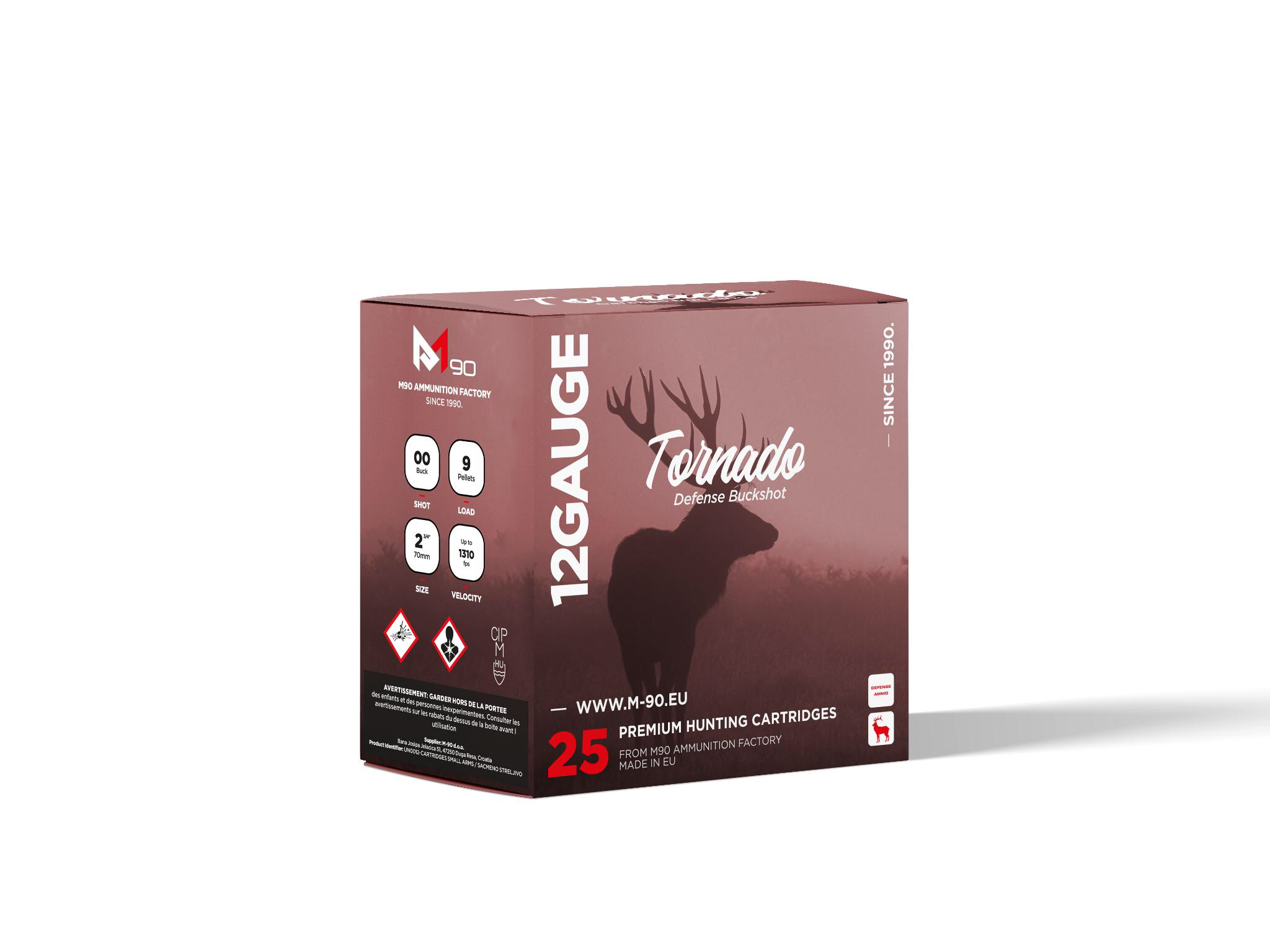 M90 Tornado 12 Gauge 2.75" 00 Buck 9 Pellets 25 Rounds
