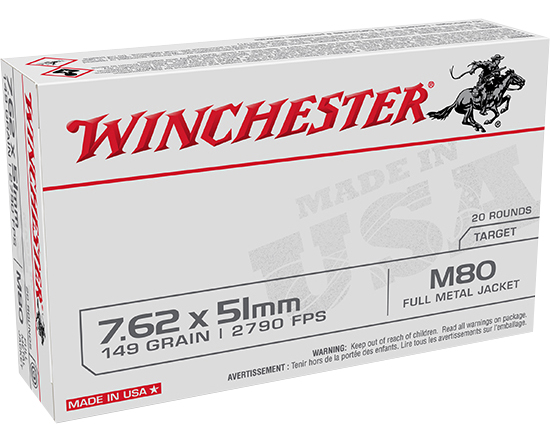 Winchester 7.62x51mm NATO Brass FMJ Grain 20 Rounds