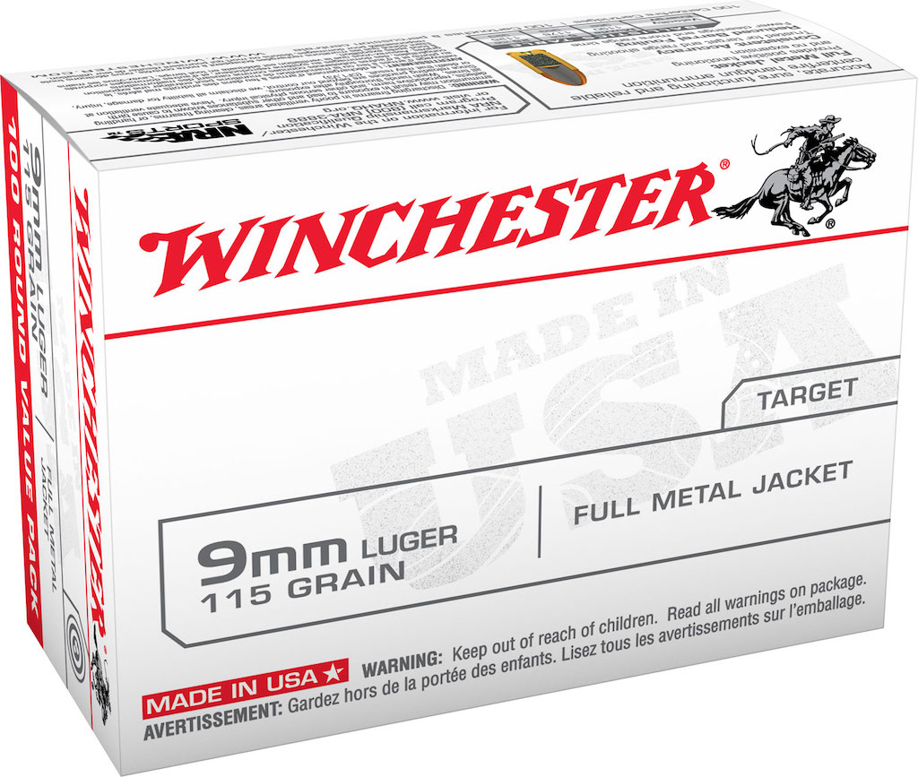 Winchester USA 9mm Luger Brass FMJ 115 Grain 100 Rounds