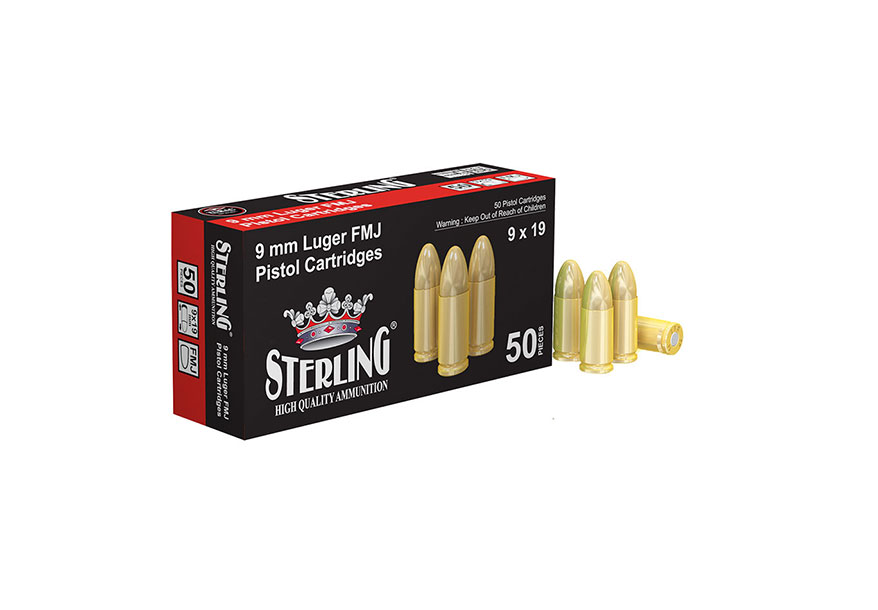 Sterling 9mm Luger Brass FMJ 115 Grain 50 Rounds