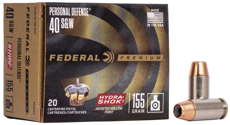 Federal 40 S&W Hydra-Shok Nickel Plated Brass JHP 155 Grain 20 Rounds