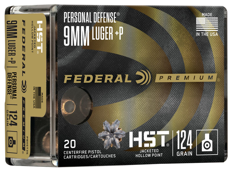 Federal 9mm Luger+P Brass HST JHP 124 Grain 20 Rounds