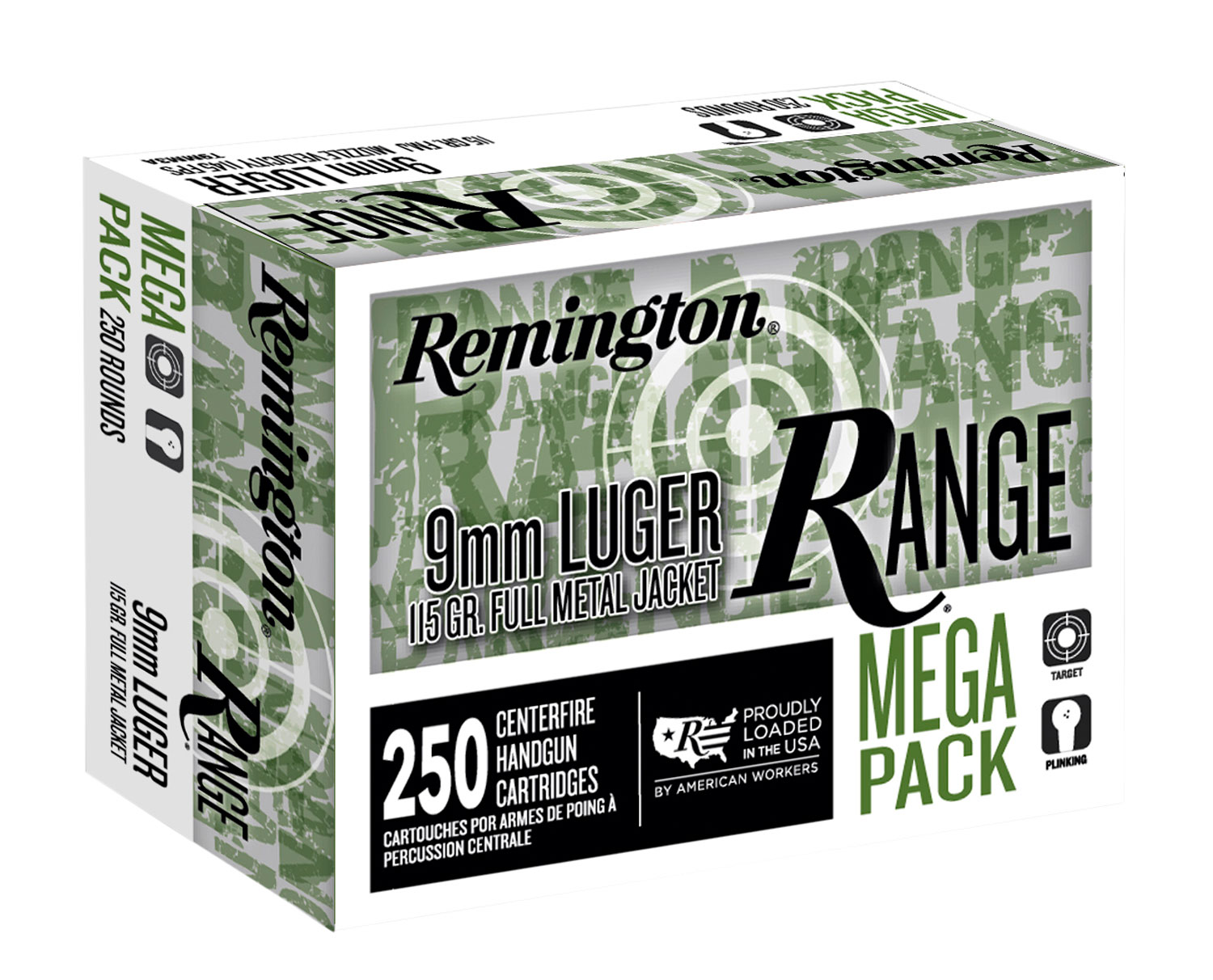Remington Range 9mm Luger Brass FMJ 115 Grain 250 Rounds