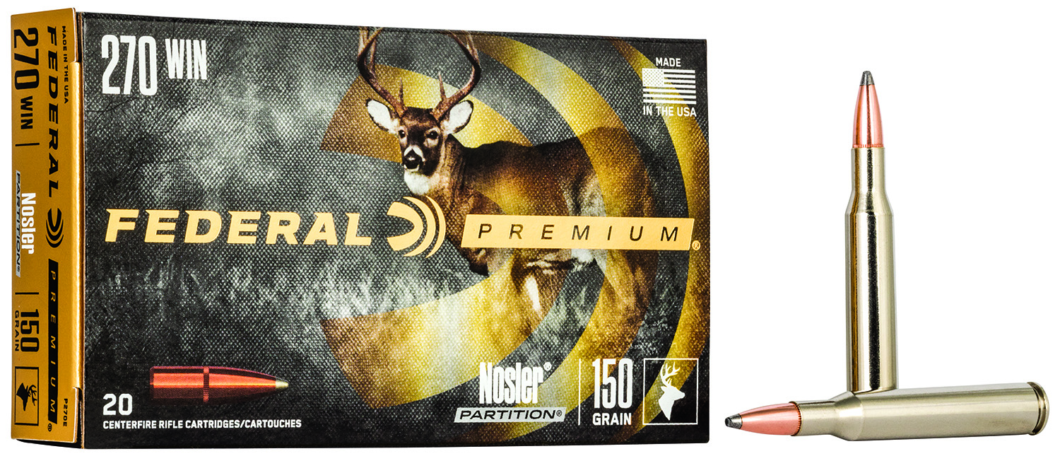 Federal Premium 270 Winchester Nosler Partition Nickel Plated Brass 150 Grain 20 Rounds