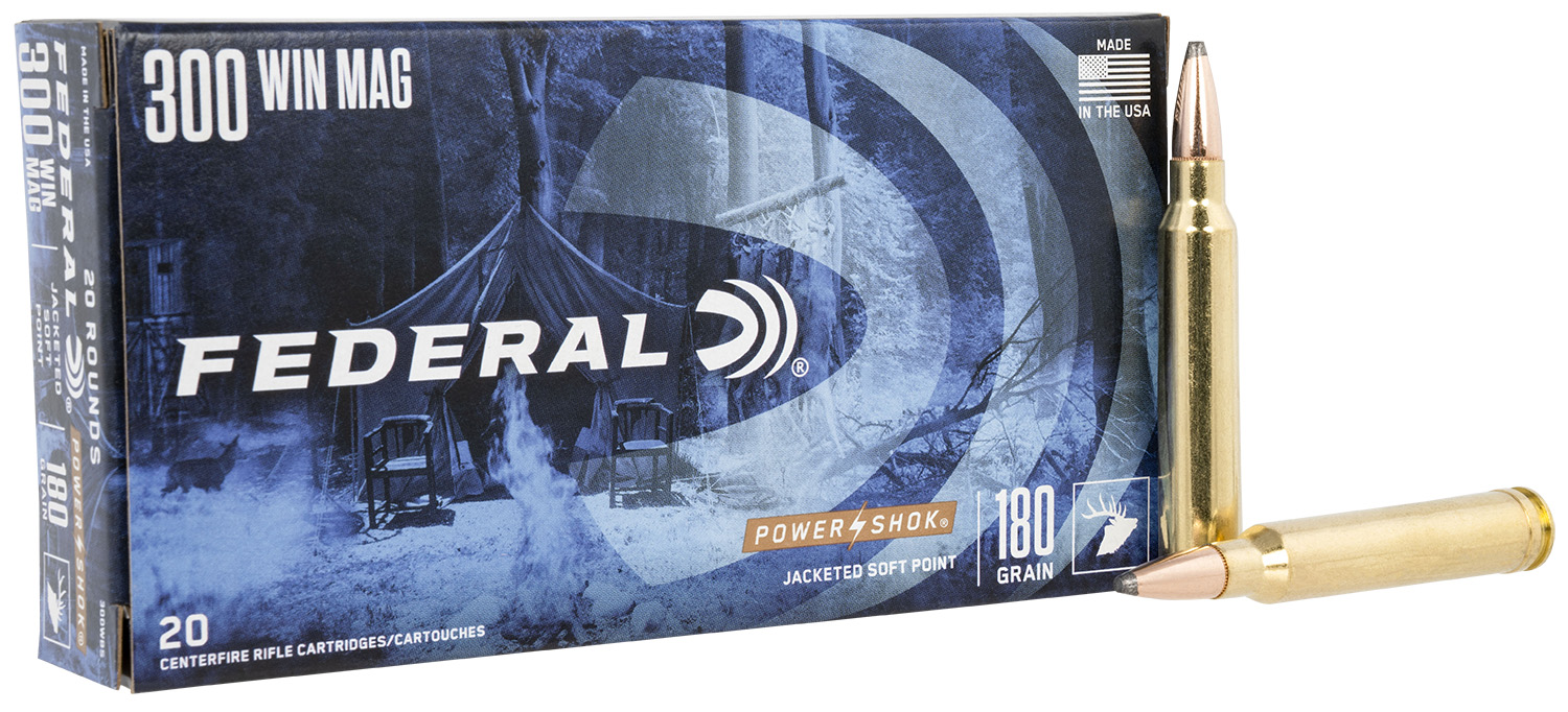 Federal Power-Shok 300 Win Mag Brass Jacketed Soft Point 180 Grain 20 Rounds