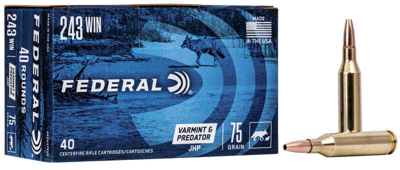 Federal Varmint & Predator 243 Winchester Brass JHP 75 Grain 40 Rounds